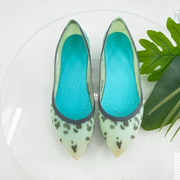 CROCS Womens Rio Ballet Flat Size 9 Leopard Fade Rubber Pointed Slip On Shoe - Picture 3 of 12